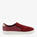 Women’s maroon slip-on sneaker with suede finish upper and white rubber sole