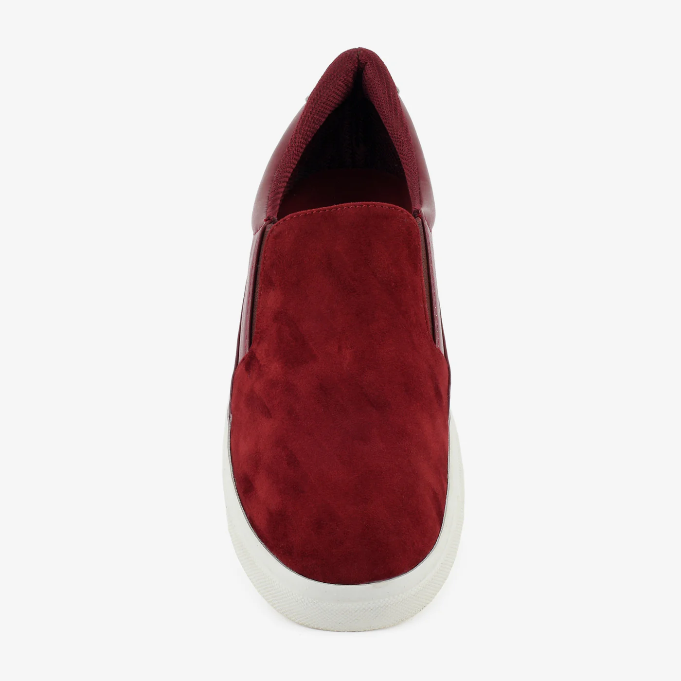 Women’s maroon slip-on sneakers for women with suede finish upper and white rubber sole